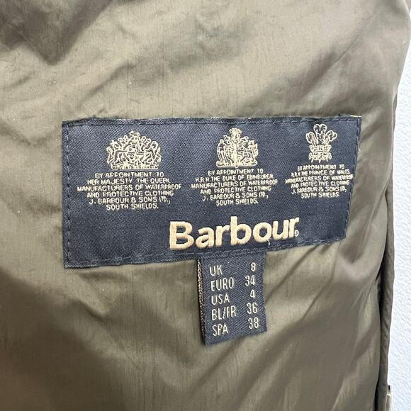 BARBOUR Cavalry Polarquilt Olive Green Jacket Quilted Snap Front Mock Neck Sz 4 - Picture 10 of 11